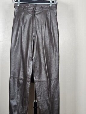 Vintage Leather Pants 80's High Waisted Pleated Tapered Tailored Pants Soft 6